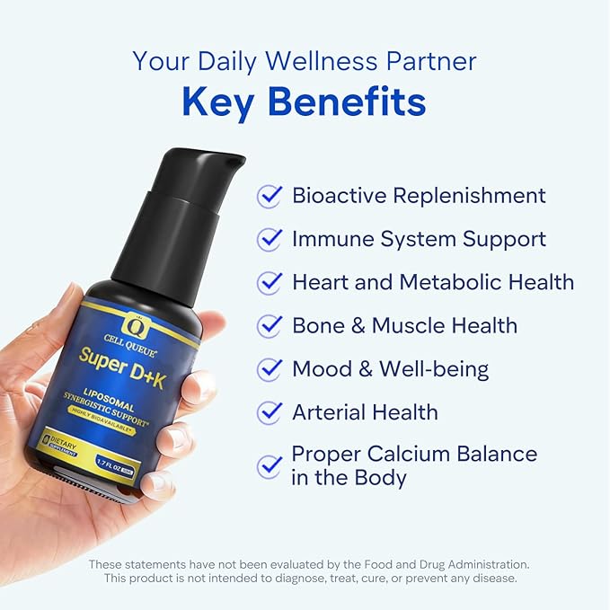 Super D+K Liposomal Vitamin D3 K2 Liquid Drops 5000 IU D3 &amp 180 mcg MK-7 K2 Supplement Advanced Nanoemulsion Formula for Maximum Absorption Immune Support Bone Health &amp Heart Health