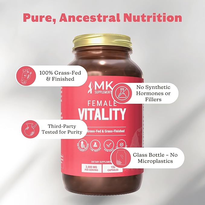 MK Supplements Female Vitality Beef Organ Supplement for Women Supports Reproductive Health and Hormone Balance Freeze-Dried Non-GMO 30 Servings (3000 mg Each)