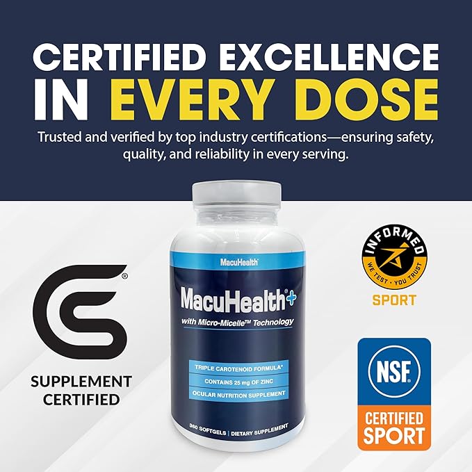 Macuhealth Plus+ Eye Vitamins Supplement for Adults - 90 Day Supply with Lutein Zeaxanthin and Meso-Zeaxanthin - Unflavored Vitamin for Eyes