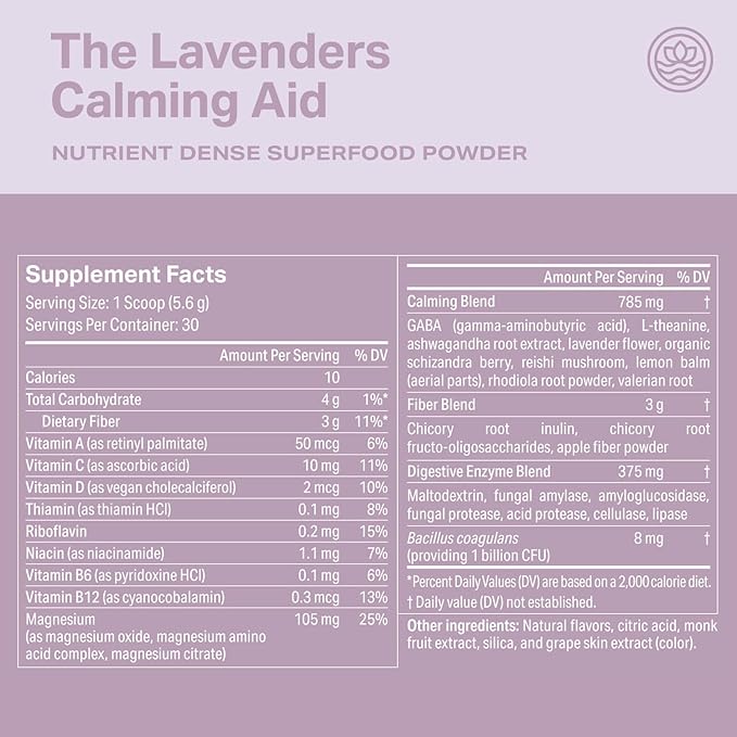 Proper The Lavenders Calming Aid. Sleep and Relaxation Drink Mix. GABA L-Theanine Supplement with Magnesium Lavender Lemon Balm and Ashwagandha. Natural Calm Stress Support Supplements
