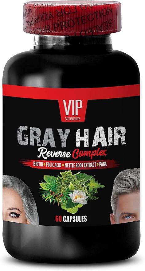 Gray hair reversal for women and men - GRAY HAIR REVERSE COMPLEX - Biotin Vitamin B-6 PABA Fo-Ti Root Powder Catalase Complex Stinging Nettle Root Barley Grass Juice 2 Bottles 120 Capsules