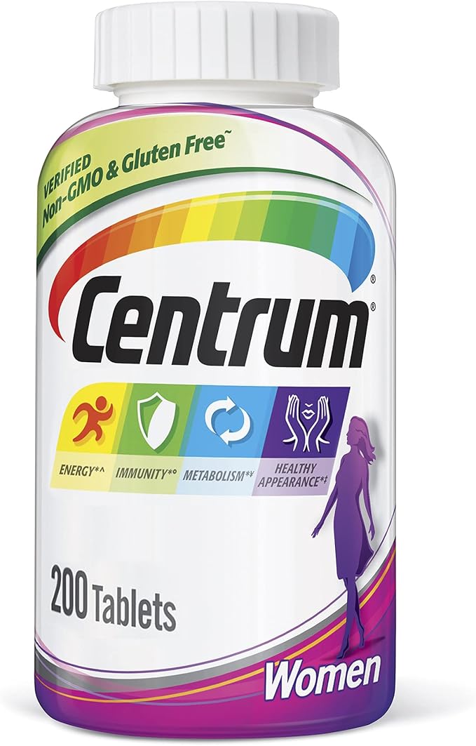 Centrum Multivitamin Tablet for Women Multivitamin/Multimineral Supplement with Iron Vitamins D3 B and Antioxidants - 200 Count