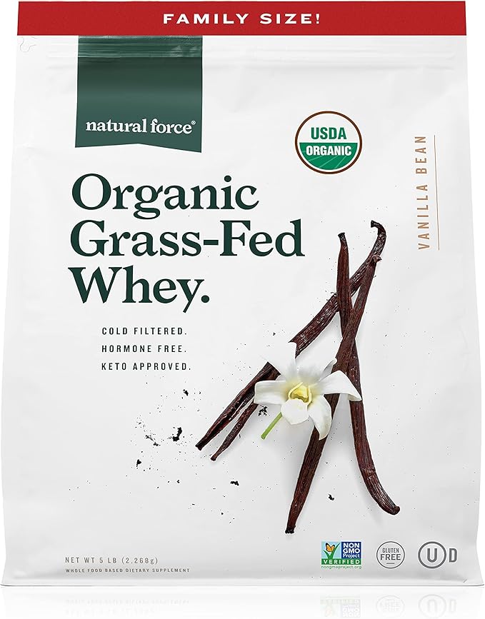 Natural Force Grass Fed Organic Whey Protein Powder Vanilla Flavor 5 lb Clean Marine Collagen Powder 11.7 oz