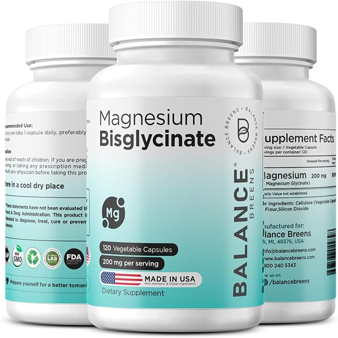 Magnesium Bisglycinate 200mg - High Absorption Chelated Magnesium Supplement - Gentle on Stomach Non-GMO Gluten-Free Supports Sleep Muscle Cramps &amp Positive Mood - 120 Vegan Capsules