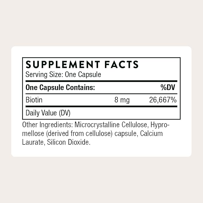 THORNE - Biotin - Vitamin B7 Supplement for Healthy Hair Nails Skin &amp Metabolism - Supports Nerve Health* - Third-Party Certified - Gluten Dairy &amp Soy-Free - 60 Capsules