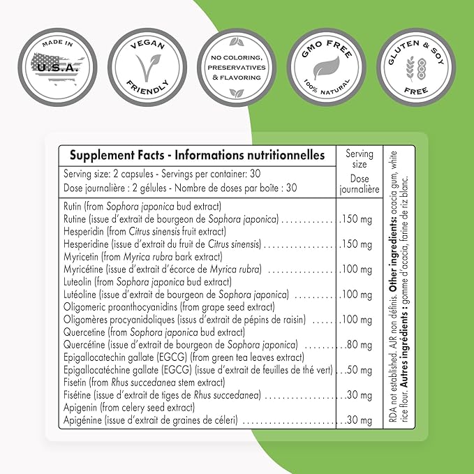 Supersmart FlavoLife (Flavonoid Complex Supplement) - with Luteolin Myricetin Fisetin Rutin Quercetin EGCG Apigenin Hesperidin | Non-GMO &amp Gluten Free - 60 Vegetarian Capsules