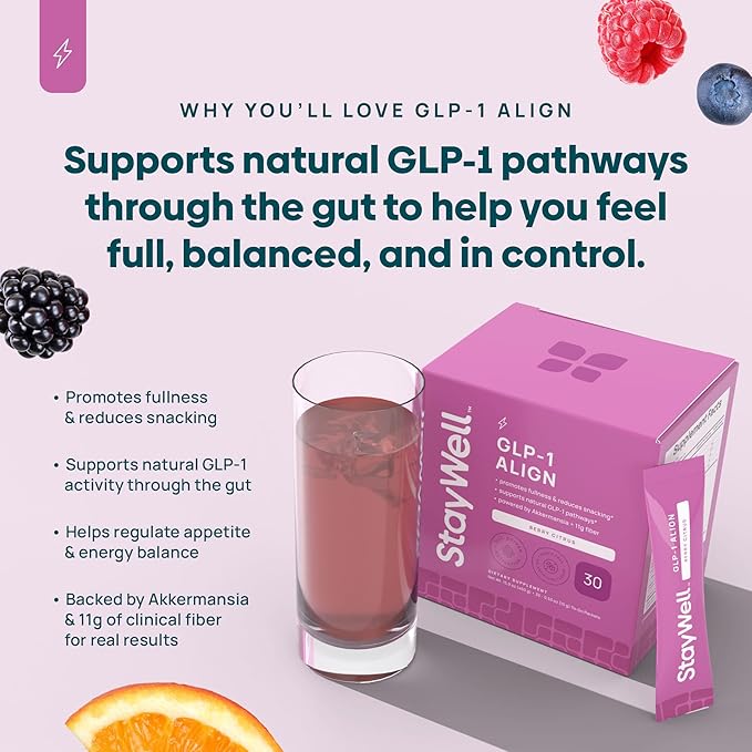 GLP-1 Probiotic | Akkermansia GLP-1 Supplement Fiber GLP 1 Booster | Probiotic and Fiber Support with Inulin Psyllium PHGG and Soothing Ginger Extract - Berry Citrus 30 Ct.