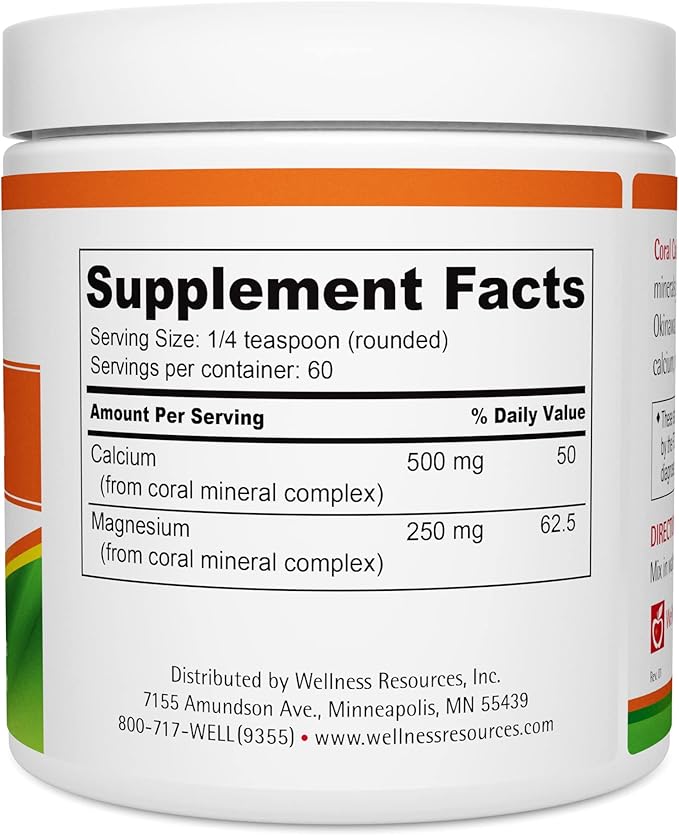 Coral Calcium Powder Marine Grade Natural 2:1 Calcium to Magnesium Ratio (500mg 60 Servings)