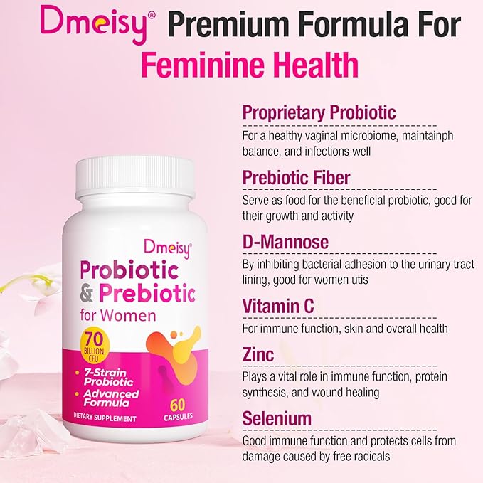 Vaginal Probiotics 70 Billion CFU Probiotics for Women 13-in-1 Womens Probiotic &amp Organic Prebiotics for Vaginal Urinary pH Balance Immune Gut &amp Digestive Bloating Health - 2 Months Sup
