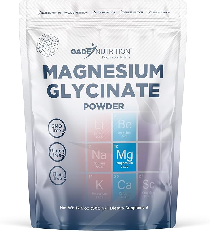 Gade Nutrition Pure Magnesium Glycinate Powder| Non-GMO Gluten-Free Filler Free Highly Absorbable | USA Made
