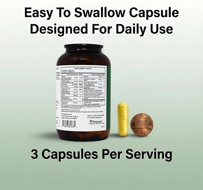 PRISTINE'S Age Finity NAD+ &amp NR Cellular Optimzation Mitochondrial Supplement - NAD Nicotinamide Riboside TMG CoQ10 GlyNAC Resveratrol Spermidine - Cellular Longevity Support - 3rd Party Tes