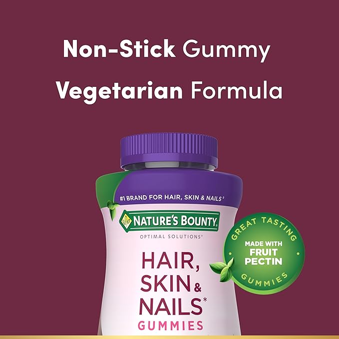 Nature's Bounty Optimal Solutions Advanced Hair Skin and Nails Pectin Gummies 2X Biotin Per Serving No Stick Gummy Vegetarian Formula Strawberry Flavor 200 ct 100 Total Servings (Pack of 3)