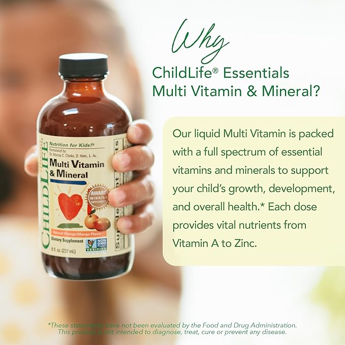 CHILDLIFE ESSENTIALS Kids Multivitamin &amp Mineral - Kids Vitamins Liquid Multivitamin for Kids Toddler Multivitamins Liquid Vitamins Baby Multivitamin - Natural Orange &amp Mango 8 Fl Oz (Pac