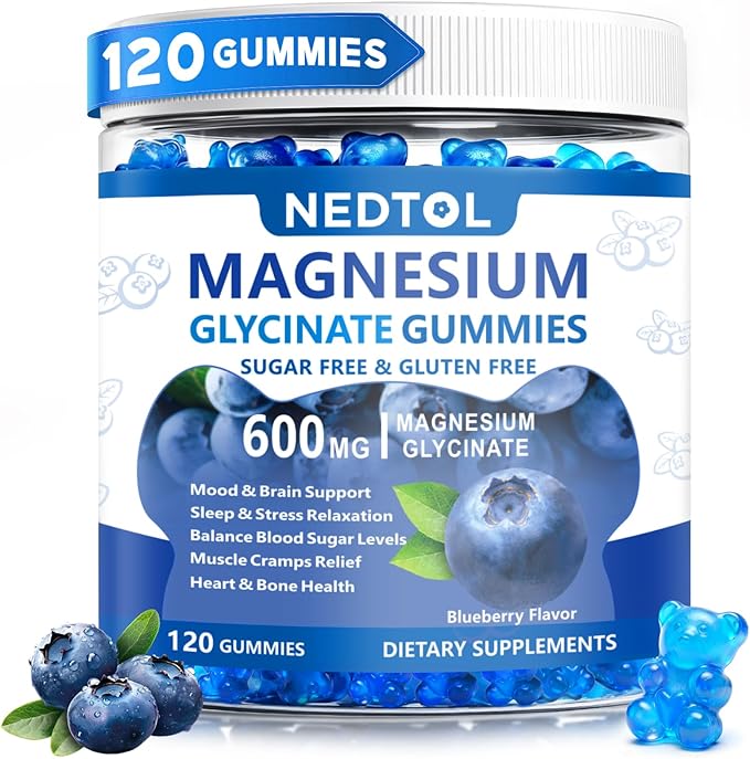Magnesium Glycinate Gummies 600mg Sugar Free Magnesium Potassium Supplement for Adults with Magnesium L-Threonate Vitamin D B6and CoQ10 for Sleep Body Support and Relaxation120 Count