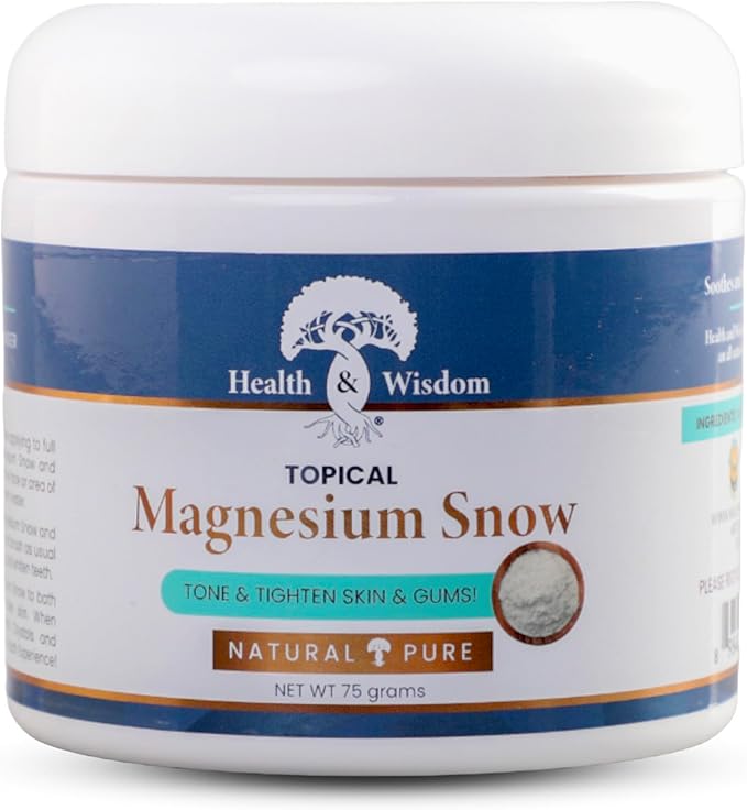 Health and Wisdom Magnesium Snow - Fine Magnesium Carbonate Powder for Face Body and Oral Care - Enhanced Absorption to Tone Smooth and Tighten Skin - 2.65 oz