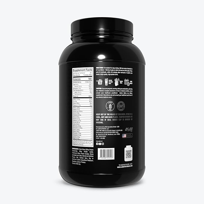 Premium 100% Whey Protein Powder Build muscl Gluten Free 25 g Protein Delicious Chocolate Flavor 2Lbs - 25 Servings.