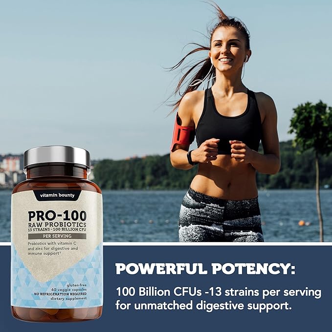 Vitamin Bounty Pro-100 Probiotic 100 Billion CFU - 13 Strains for Digestive Health &amp Immune Support - High Potency Probiotics for Women &amp Men - Delayed Release Capsules for Gut Health - 60 Cou