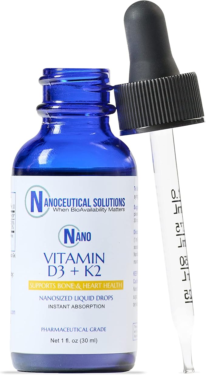 Nanoceutical Solutions Nano Vitamin D3+K2 Nanosized Liquid Particles | Rapid Absorption | 5000 IU Potent Formulation - 1Fl Oz | Non-GMO Gluten Free | Supports Bone Joint Heart &amp Immune Health