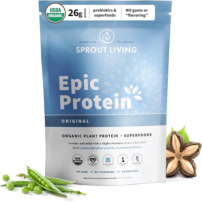 Plant Based Protein &amp Superfoods Powder Original Unflavored | Organic Protein Powder Vegan Non Dairy Non-GMO Gluten Free Sugar Free Perfect Keto Drink Mix (1 lb)
