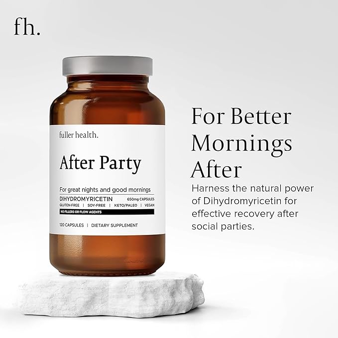 Fuller Health After Party DHM Dihydromyricetin Supplement | Supports Liver Metabolism Energy Levels Post-Celebration Relief | Feel Refreshed 650mg Per Pill | 1 Bottle 24 Servings