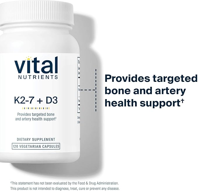 Vital Nutrients Vitamin D3 + K2-2000 IU - Vitamin D3 K2 Supplement - Vitamin D Complex for Healthy Calcium Levels Muscle &amp Bone Health - Gluten Dairy Soy Free - 120 Capsules