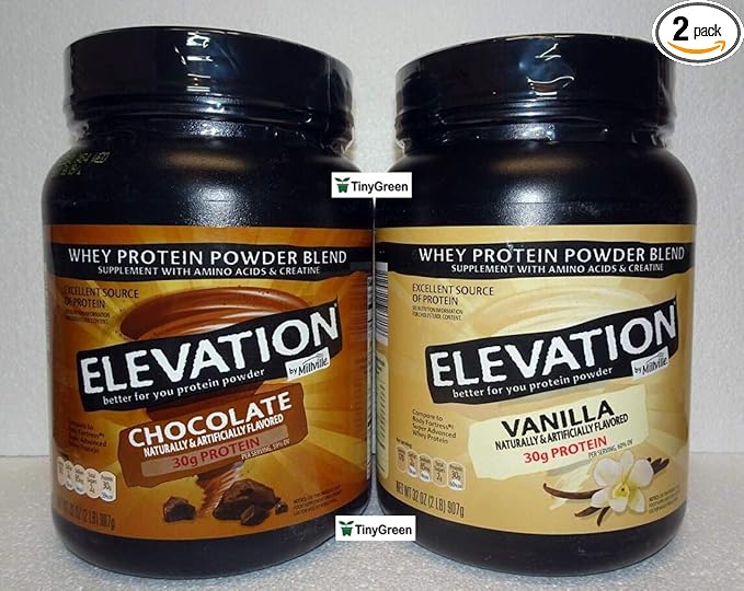 Elevation by Millville Whey Protein Powder Blend 2 Flavors Chocolate &amp Vanilla Combo Bundle 32oz 907g (Pack of Two)