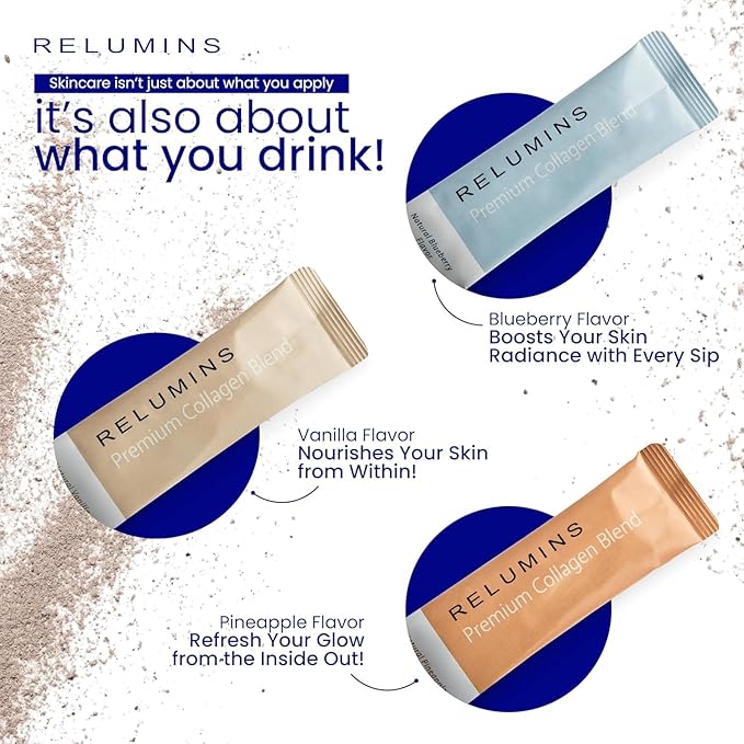 Relumins Premium Collagen &amp Gluta-1000 Bundle - 10 Sachets of Marine Collagen (Pineapple Flavor) + 60 Vegetarian Capsules - Supports Skin &amp Wellness