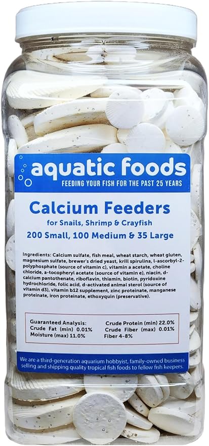Aquatic Foods Inc. Calcium Feeder Disks for Shrimp Snails Crabs Crayfish Hermit Crabs and All Tropical Fish 335 Count Jar of Small-Medium-Large Feeder Disks