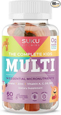 SUKU The Complete Kids Multivitamin Gummies – Vitamins A C D E B6 B12 Folate &amp Zinc – Immune Support Sugar-Free Gluten-Free Non-GMO Tropical Bonanza Flavor – 60 Count