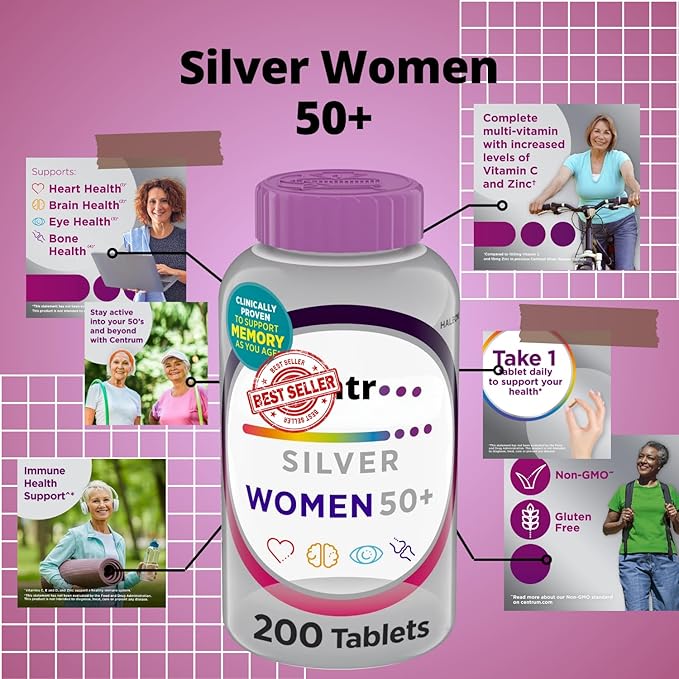 Silver Women 50+ Multivitamin Tablets 200 Count – Daily Dietary Supplement for Women 50 Plus (Pack of 1)
