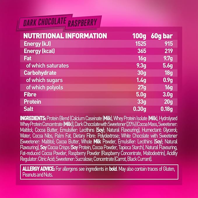 Grenade High Protein Bar - Dark Chocolate Raspberry 12 x 60 g