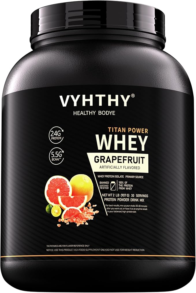 Grapefruit Flavored Whey Protein Powder24g Protein per Serving Fast-Absorbing Concentrated whey Protein Low Sugar Gluten-Free Natural Flavor 2 lbs/32 oz.