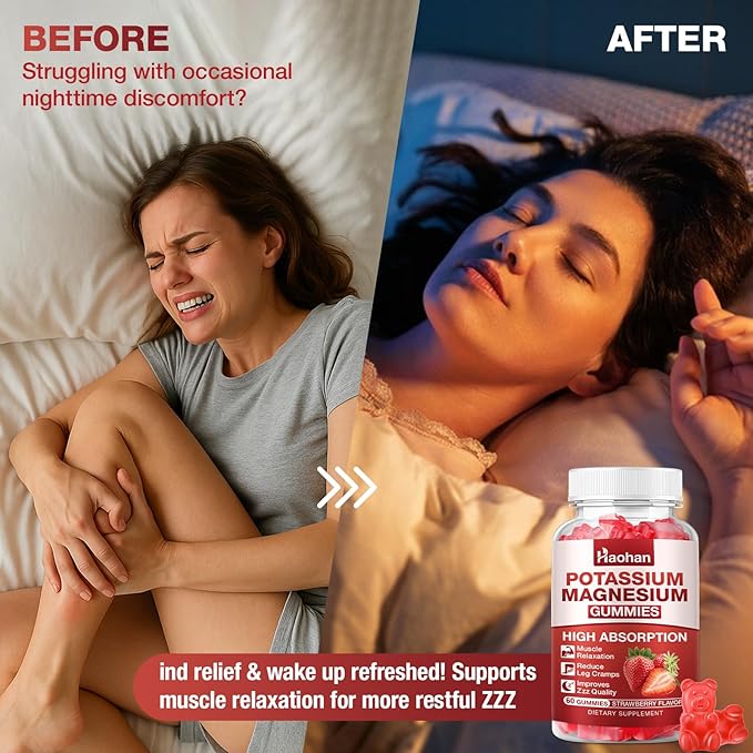 Potassium Magnesium Gummies with Electrolytes &amp Vitamins - Magnesium Glycinate Potassium Citrate Calcium Vitamins B6 D3 &amp K2 for Muscle Function &amp Recovery - Vegan Strawberry 120 Cou