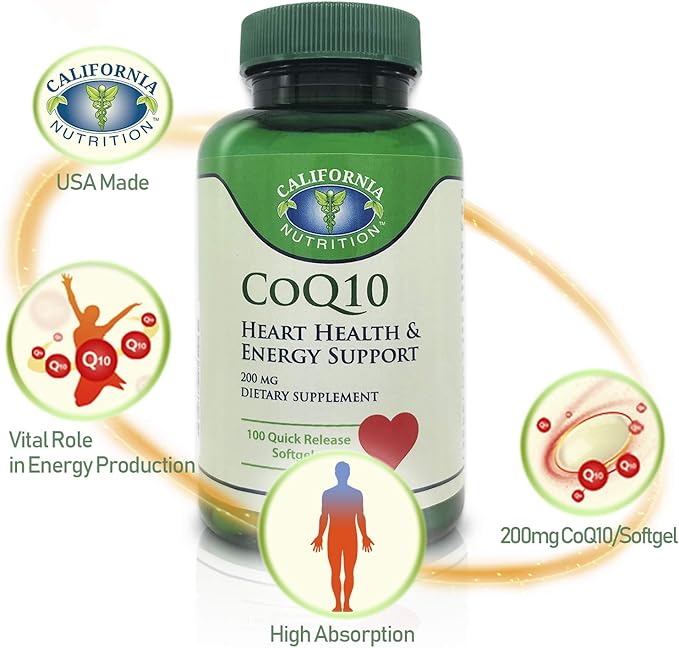 2 Packs CoQ10 200mg Coenzyme Q10 High Absorption Dietary Supplement 100 Counts Softgels Quick Release CO Q 10 Antioxidant for Heart Health Energy Production