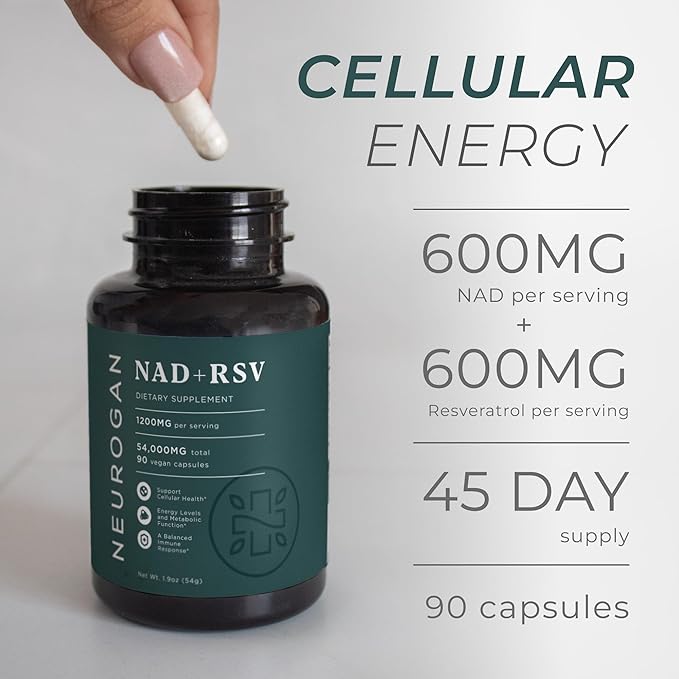 Neurogan NAD+ Resveratrol Supplement - Cellular Balance Support - 1200mg NAD+ &amp Trans-Resveratrol per Serving 90 Count