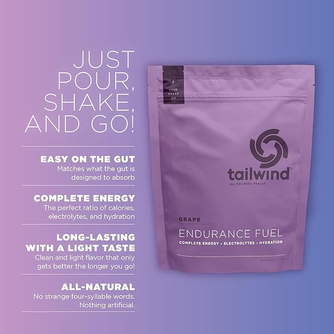 Tailwind Nutrition Endurance Fuel Carbohydrate &amp Electrolyte Sports Drink Mix Powder Gluten-Free Vegan Grape 30 Servings