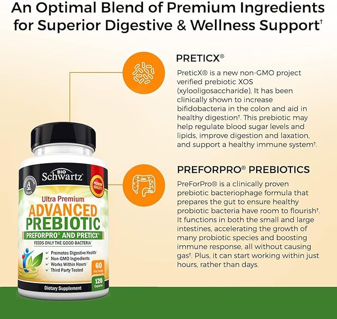 Advanced Prebiotic Gut Health Supplement (2 Month Supply) Plus 40 Billion CFU Daily Probiotic Supplement (2 Month Supply)