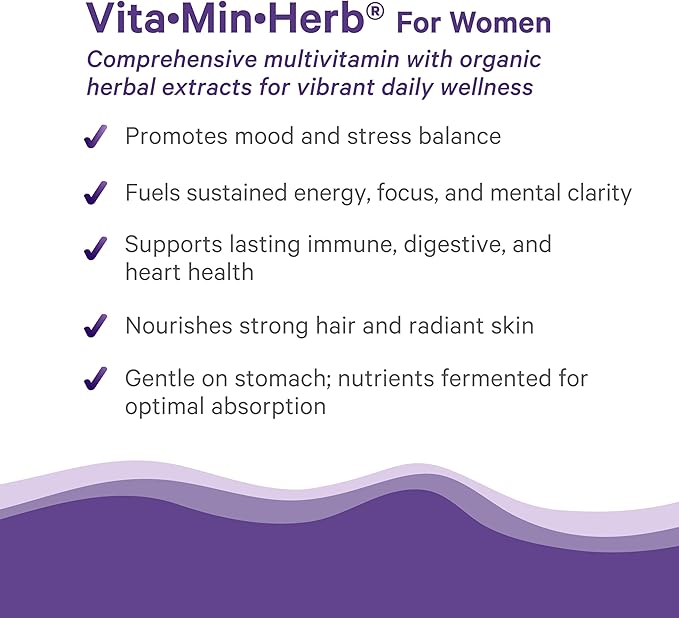 PURE SYNERGY Vita·Min·Herb for Women | Women’s Comprehensive Multivitamin Supplement | Made with Organic Whole Food Non-GMO &amp Vegan Ingredients | Supports Energy &amp Immune Health (120 Tablets)