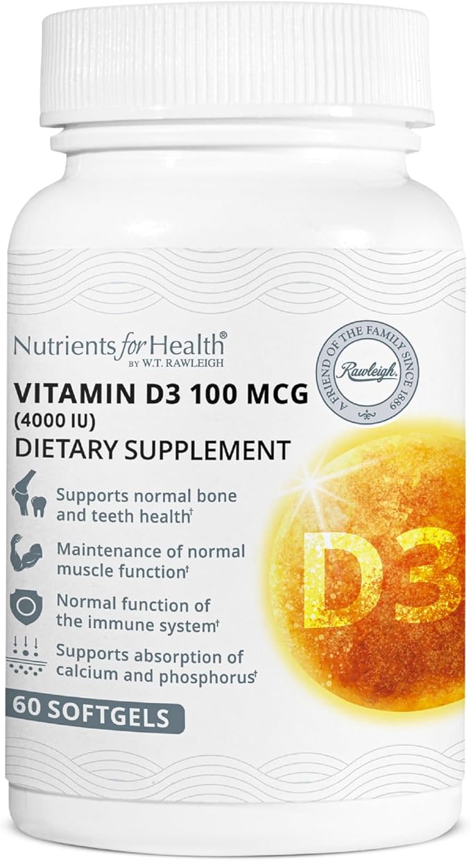Rawleigh Vitamin D3 50 MCG: 60 Softgels 30 Days Supply. High Strength Cholecalciferol 4000iu (100μg). Immune Healthy Teeth Supports Calcium Absorption Bones &amp Muscles. Gluten-Free GMO-Free