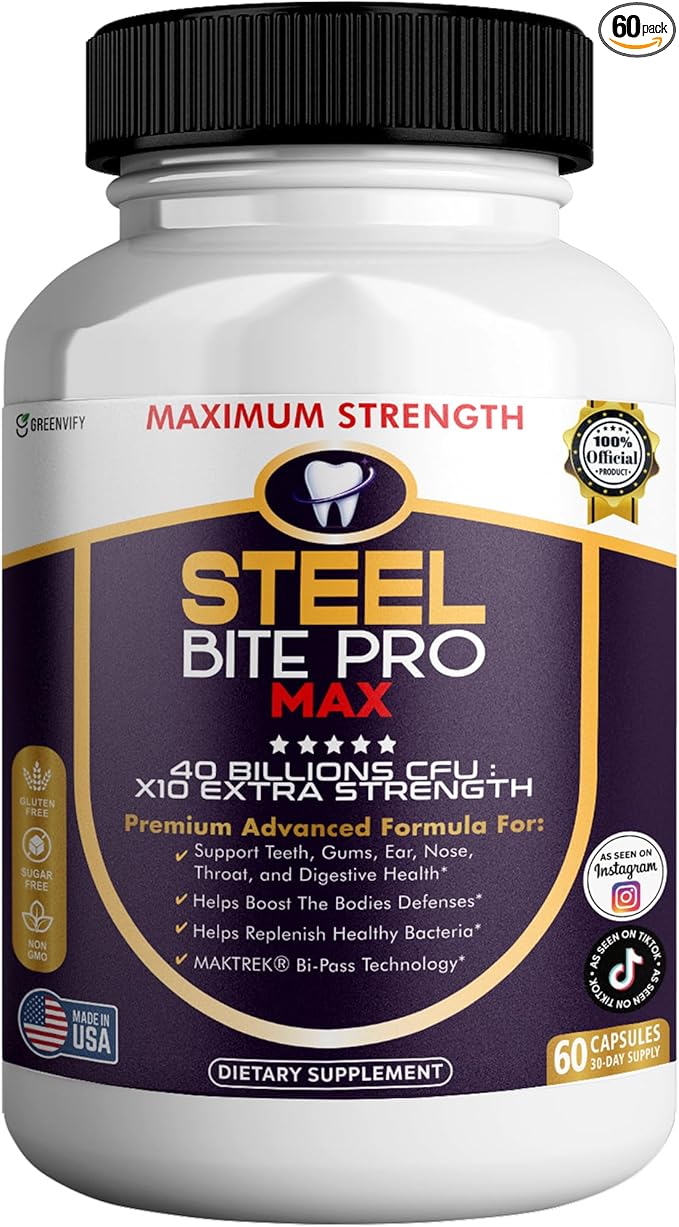 Steel Bite Pro Max Probiotic Supplement 40 Billion CFU 60 Capsules 30 Day Supply (1)