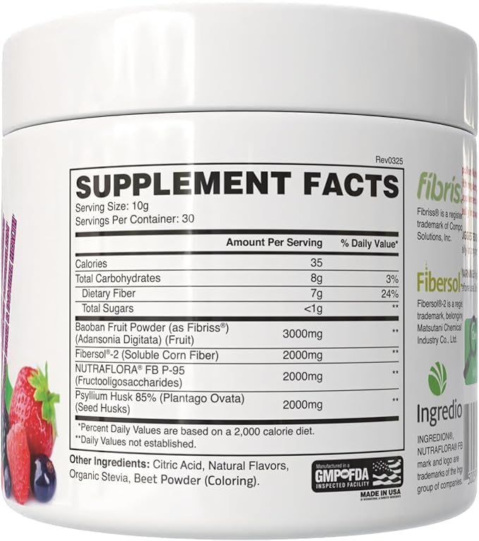 Apollon Nutrition Fiber Fuel – Premium Soluble and Insoluble Fiber Supplement for Gut Health Digestion and Regularity – 30 Servings – Unflavored Prebiotic Fiber Powder (30 Serving Mixed Berry)