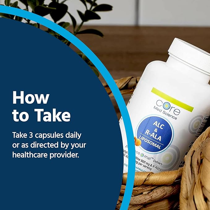 Core Med Science Liposomal ALC &amp R-ALA Supplement Capsules - Acetyl-L-Carnitine (900mg) &amp R-Alpha Lipoic Acid (75mg) - Promotes Energy &amp Focus - Supports Mental Function &amp Memory Cogni