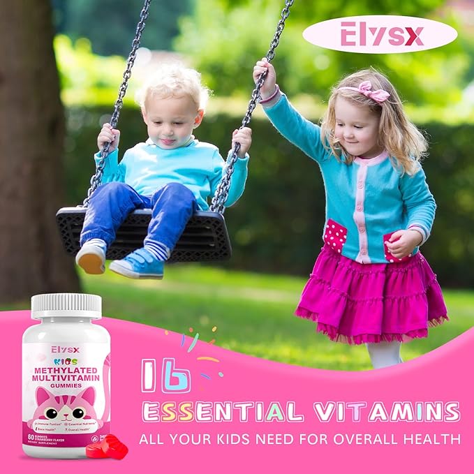 Kids Methylated Multivitamin &amp L-Lysine Chewable Gummies Immune &amp Brain Support Lip &amp Oral Health