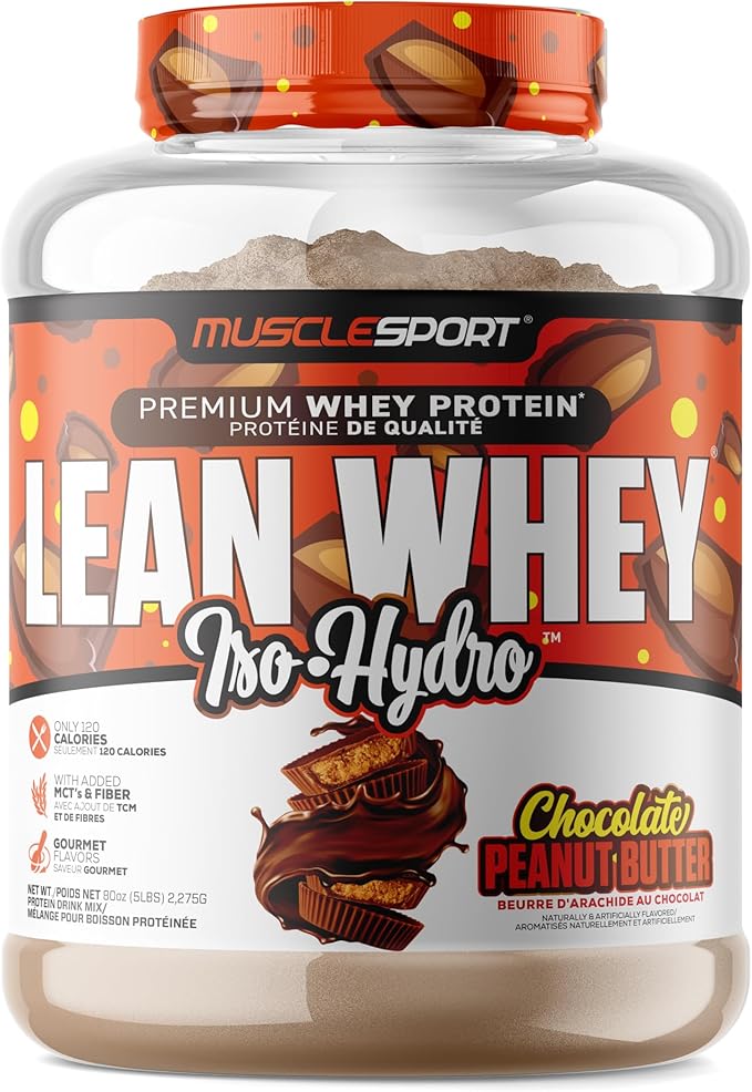 Musclesport Lean Whey Revolution™ Protein Powder - Whey Protein Isolate - Low Calorie Low Carb Low Fat Incredible Flavors - 25g Protein per Scoop - 5lb Chocolate Peanut Butter