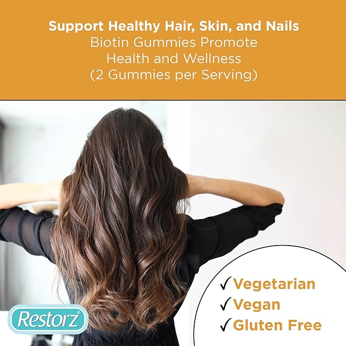 Restorz Hair Skin and Nails Biotin Gummy Vitamins Strawberry Flavor (12-Pack)