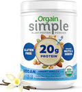 Orgain Organic Simple Vegan Protein Powder Vanilla - 20g Plant Based Protein Made with less Ingredients No Artificial Sweeteners Gluten Free No Dairy or Lactose 1.25 lb (Packaging May Vary)