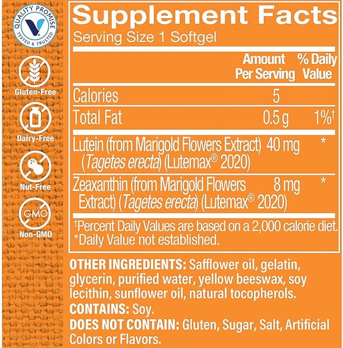 The Vitamin Shoppe Lutein 40MG - Eye Health Vision Support &amp Blue Light Protection Carotenoid Antioxidant (60 Softgels)