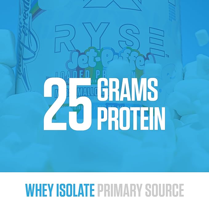 RYSE Loaded Protein Powder - Jet-Puffed Marshmallow - 25g Whey Protein Isolate &amp Concentrate with Prebiotic Fiber &amp MCTs - Low Carb Low Sugar Digestive-Friendly - 27 Servings / 2 lb Tub