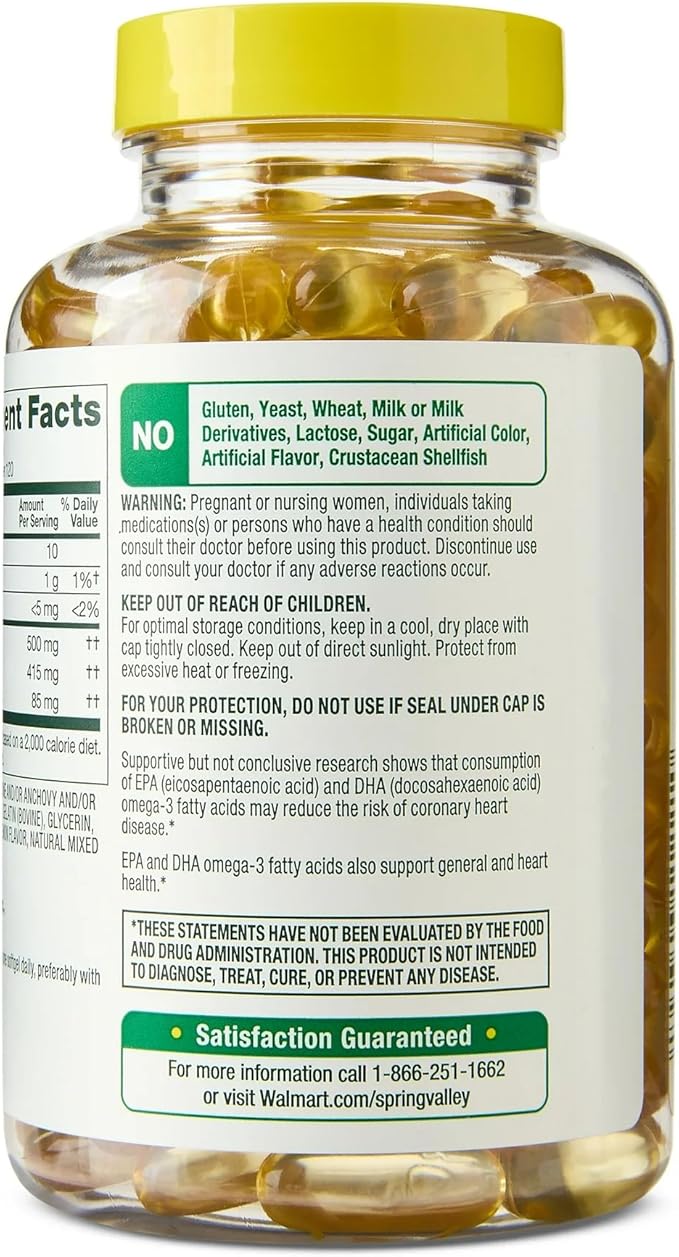 SUREFECT Spring Valley Omega-3 Fish Oil 500mg Softgels - 120 Count Lemon Flavor - Heart &amp General Health Support* - High EPA/DHA Burpless Formula Organizer