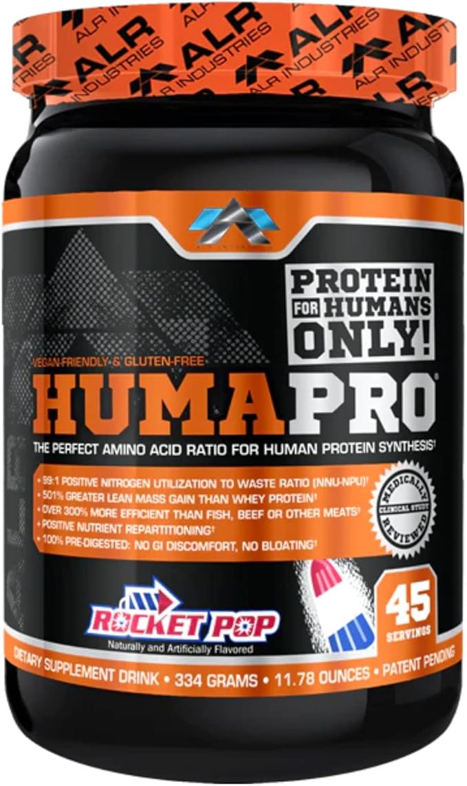 Humapro | Amino Acids Protein Matrix for Humans | 99% Utilization for Lean Muscle | Vegan Gluten Free | 334g / 45 Servings (Rocket Pop)